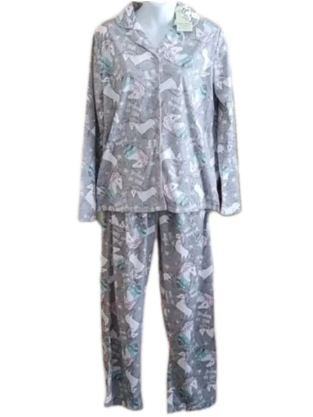 NWT Richie House Knit Flannel Pajama Sleepwear Set - Gray/Mint Unicorns - Size S